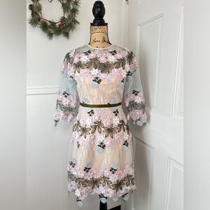 Anthropologie Foxiedox Floral Appliqué Fit and Flare Mini Dress